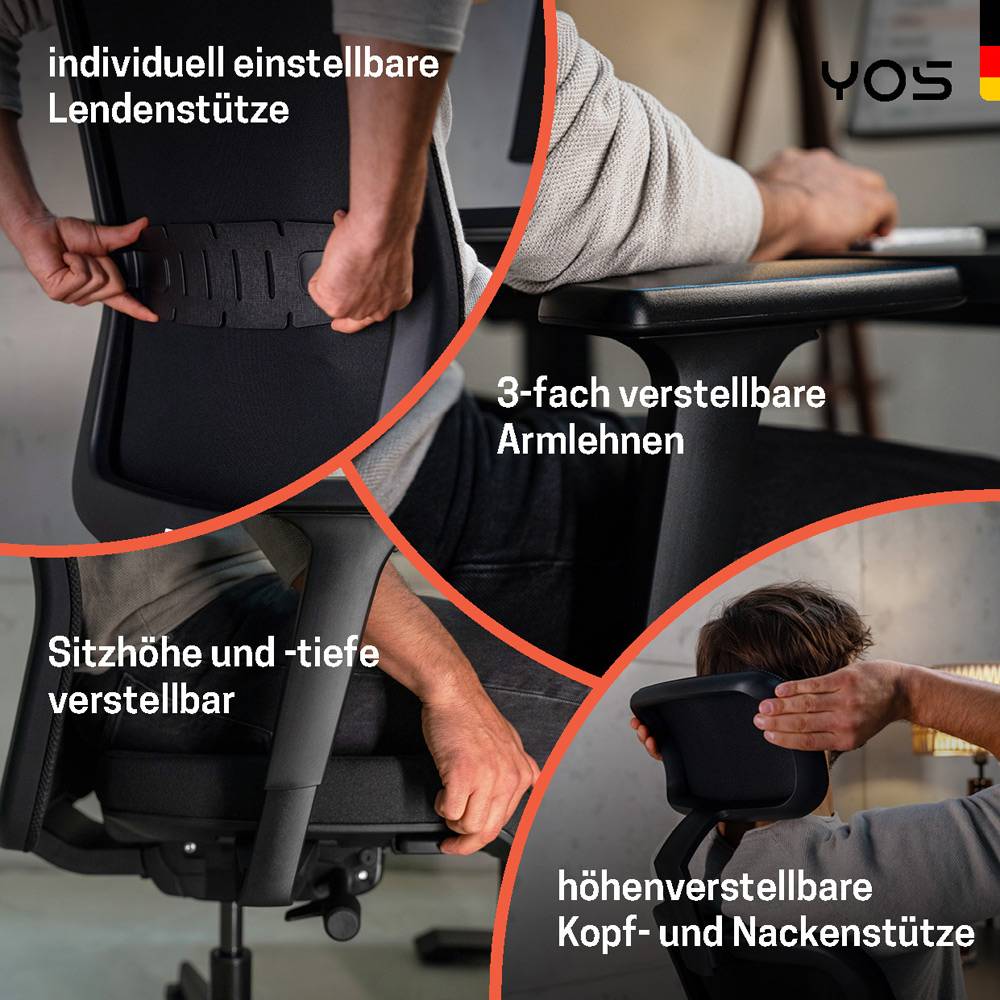 YOS ergonomischer Bürostuhl YOS S5, Netzrücken, gesundes Sitzen, gg. Rückenschmerzen, MADEinGER-5