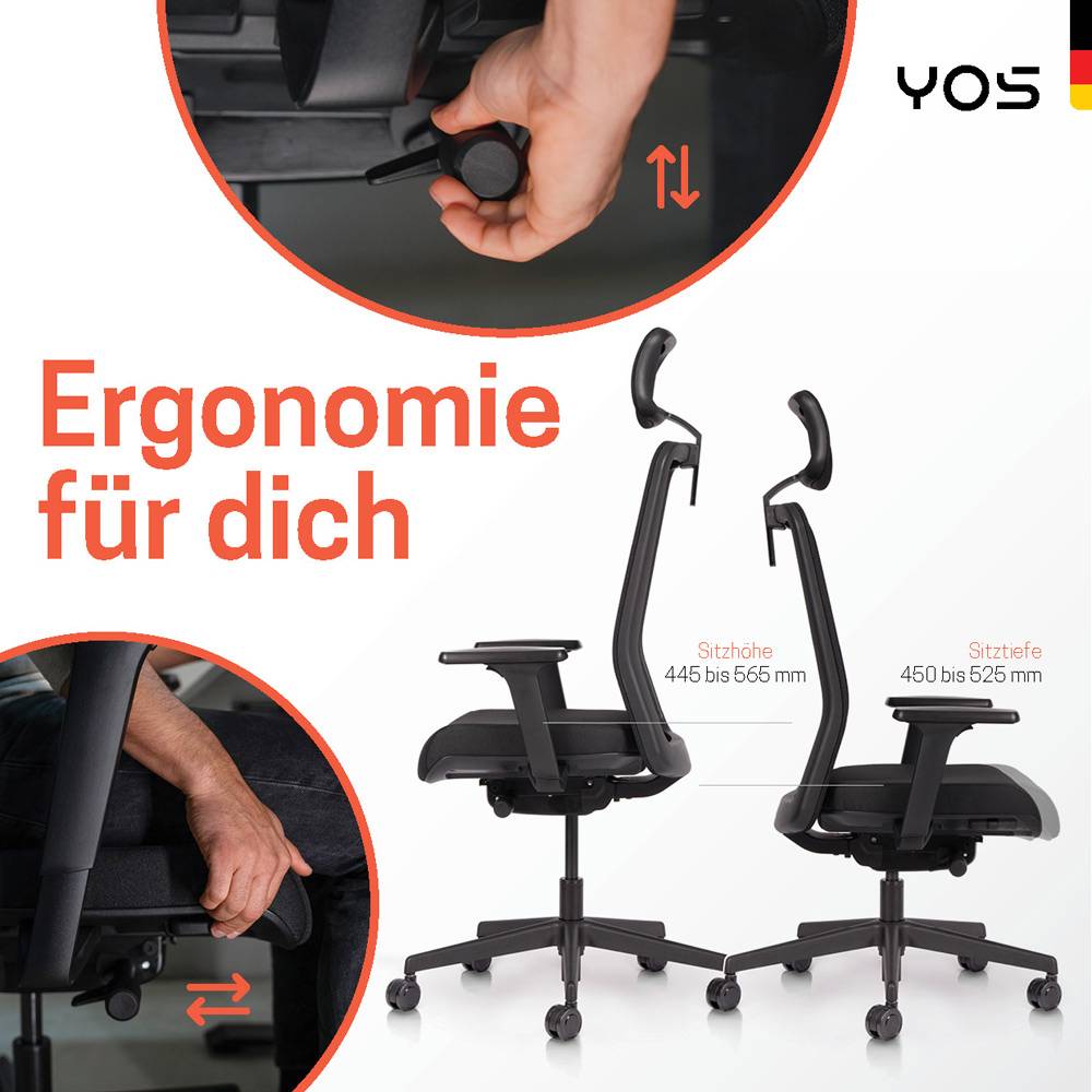 YOS ergonomischer Bürostuhl YOS S5, Netzrücken, gesundes Sitzen, gg. Rückenschmerzen, MADEinGER-6
