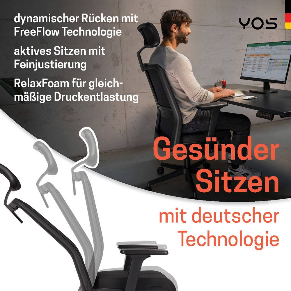 YOS ergonomischer Bürostuhl YOS S5, Netzrücken, gesundes Sitzen, gg. Rückenschmerzen, MADEinGER-1