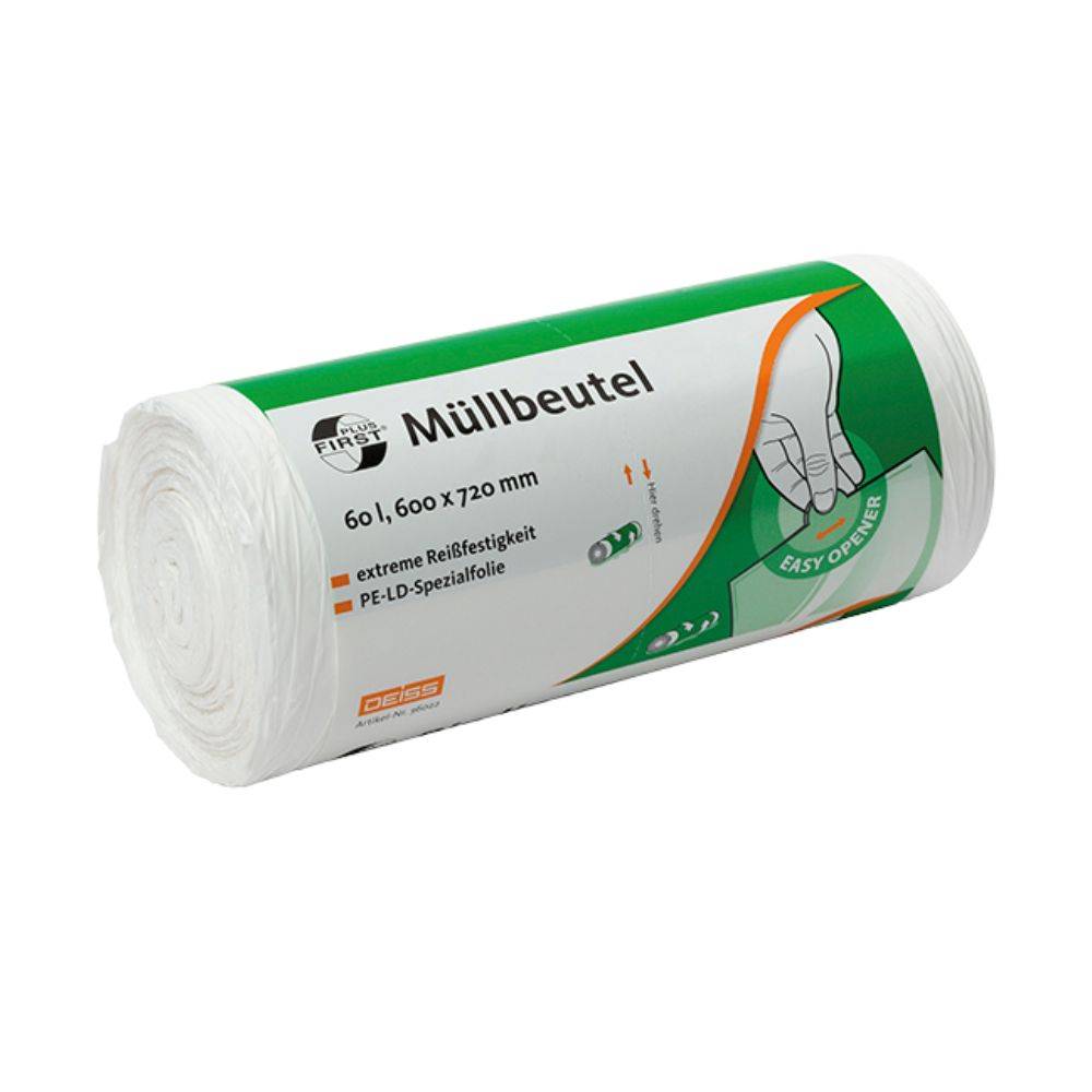 DEISS First Plus® Müllbeutel 60 Liter, Premium-LDPE, 36022 - Karton / 60 Liter | Karton (20 Rollen)-1