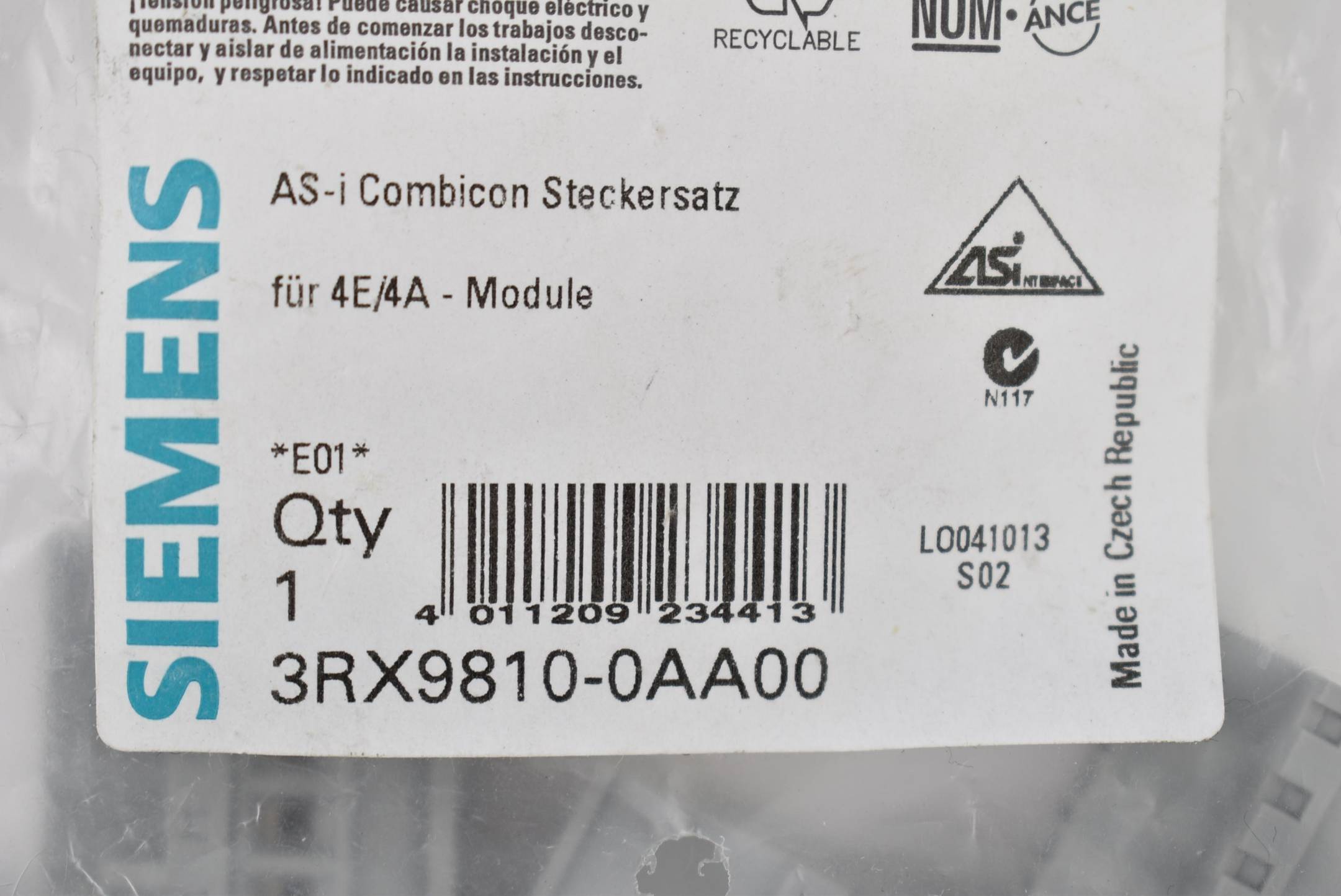 Siemens Dig.Industr. Combiccon Steckersatz 4E/4A 3RX9810-0AA00-1