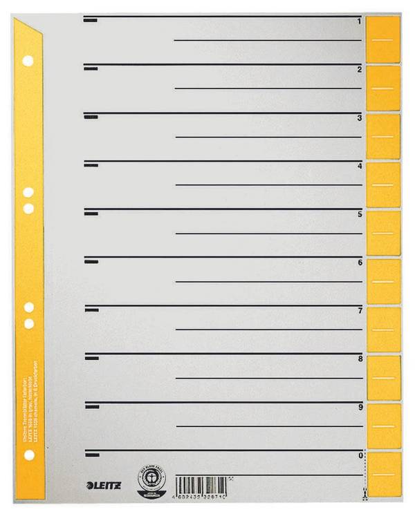 Leitz Trennblatt 16520015 DIN A4 230g Karton gelb 100 St./Pack.