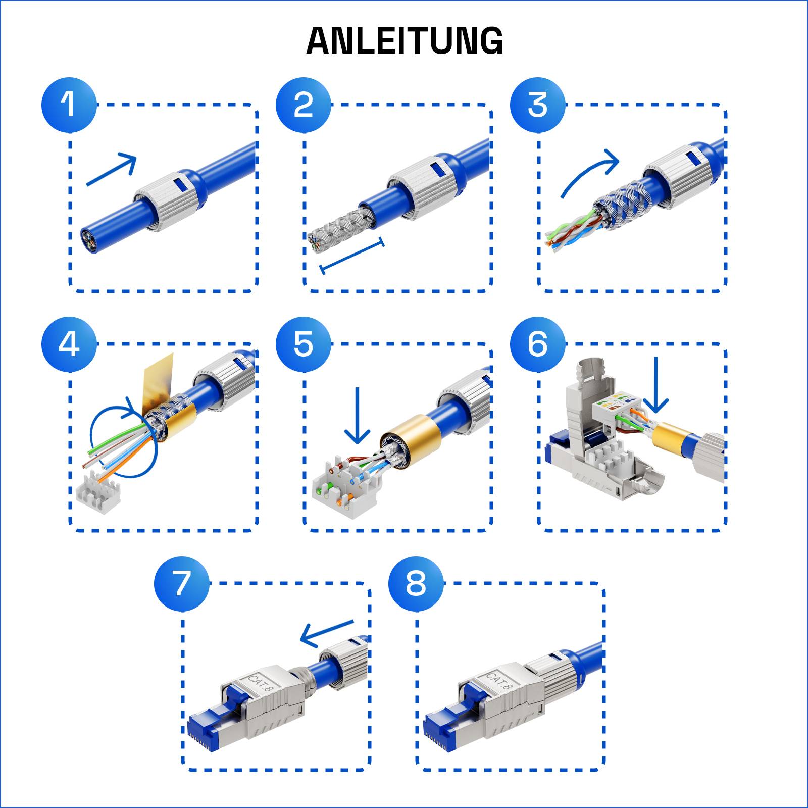 hb-digital 12x RJ45 Netzwerkstecker CAT 8 LAN Stecker PoE vergoldete Kontakte-4