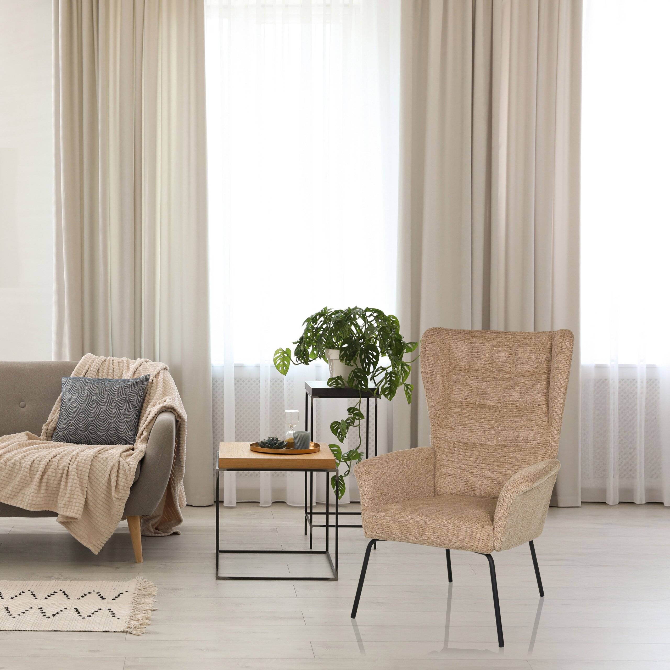 Relaxsessel Ohrensessel HAVENIO Stoff beige hjh LIVING-2