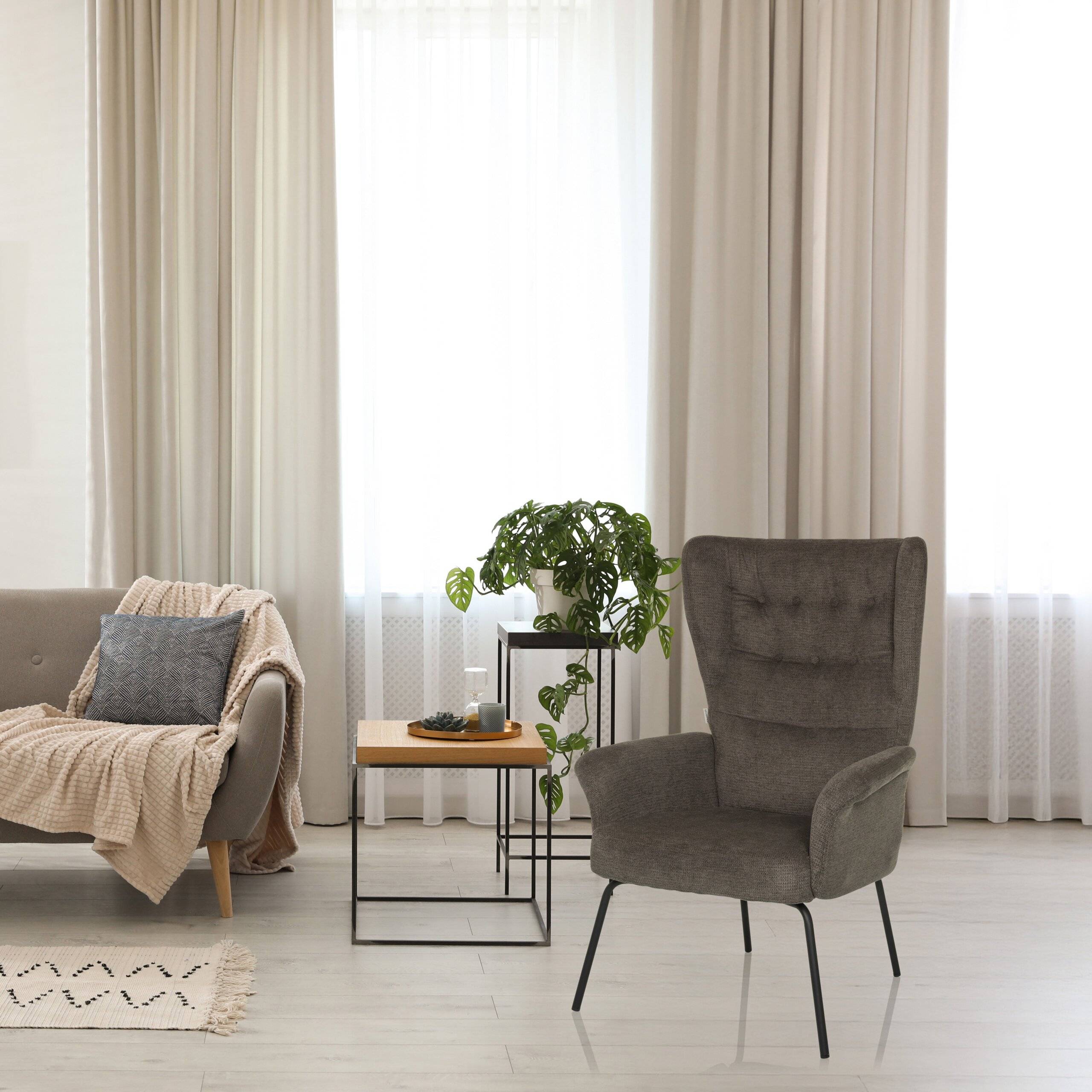 Relaxsessel Ohrensessel HAVENIO Stoff dunkelgrau hjh LIVING-2