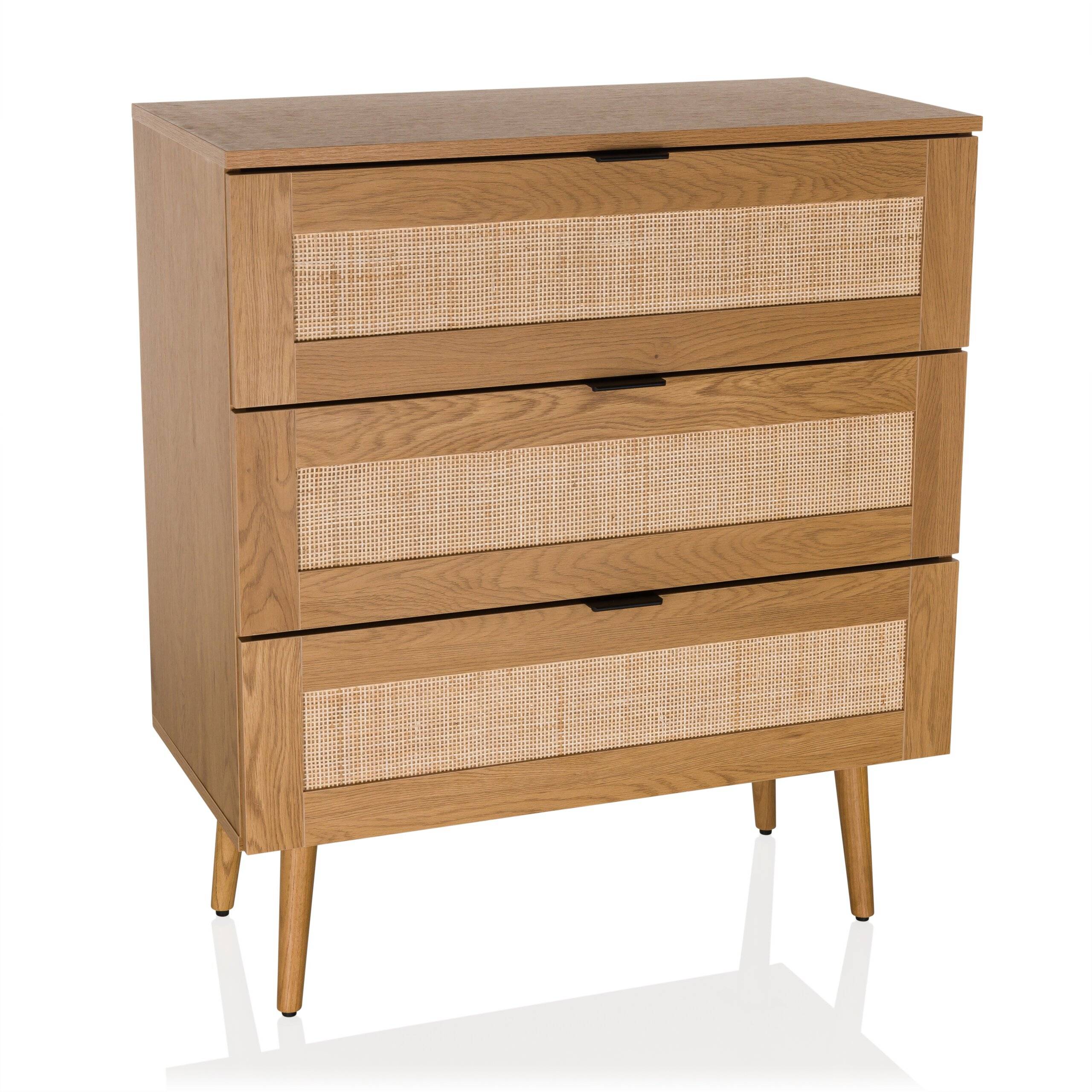 Kommode BOHEO K 80x40x91 cm 3 Schubladen Rattangeflecht eiche hjh LIVING-0