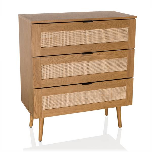 Kommode BOHEO K 80x40x91 cm 3 Schubladen Rattangeflecht eiche hjh LIVING