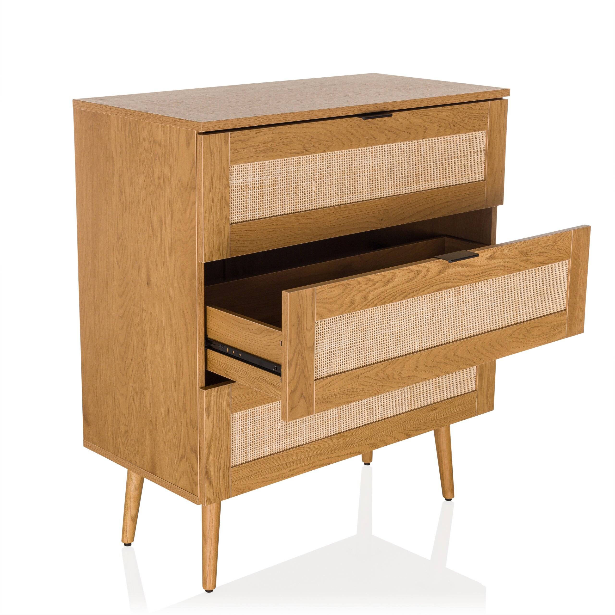 Kommode BOHEO K 80x40x91 cm 3 Schubladen Rattangeflecht eiche hjh LIVING-3