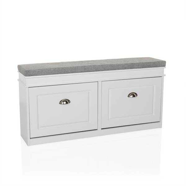 Schuhschrank Sitzbank ESTHA I 104x24x47,5 cm 2 Schuhklappen weiß/grau hjh LIVING