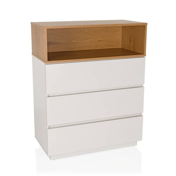 Kommode MELMO K 80x40x100 cm 3 Schubladen weiß/eiche hjh LIVING