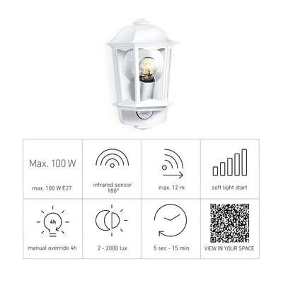 Steinel L 190 S 644512 Außenwandleuchte mit Bewegungsmelder Energiesparlampe, LED E27 100 W Weiß-3