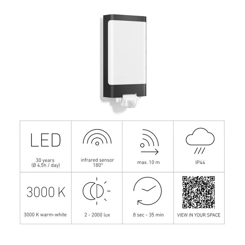 Steinel L 240 110054657 LED-Außenwandleuchte mit Bewegungsmelder LED LED fest eingebaut 9.3 W Anthrazit-3