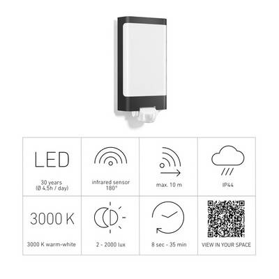 Steinel L 240 110054657 LED-Außenwandleuchte mit Bewegungsmelder LED LED fest eingebaut 9.3 W Anthrazit-3