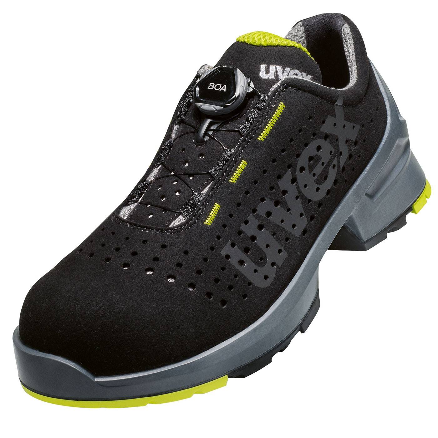 Uvex 1 Sicherheitsschuh, gelocht S1 SRC BOA EN ISO 20345:2011 S1 SRC, schwarz/gelb