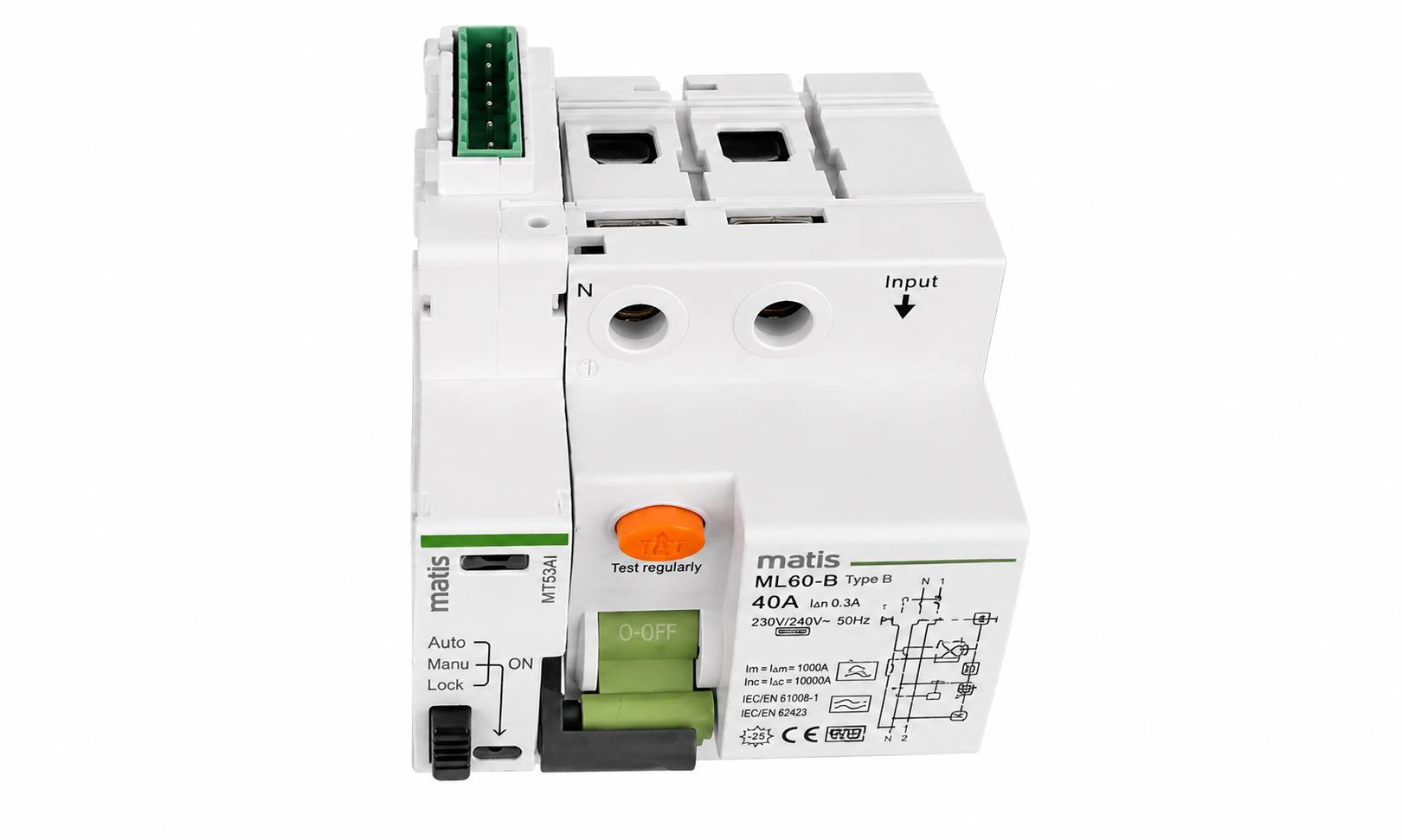 Matismart Autorecloser mit FI-Schutzschalter Typ B allstromsensitiv,Wiedereinschaltautomat 2 Pol 40A 300mA-1
