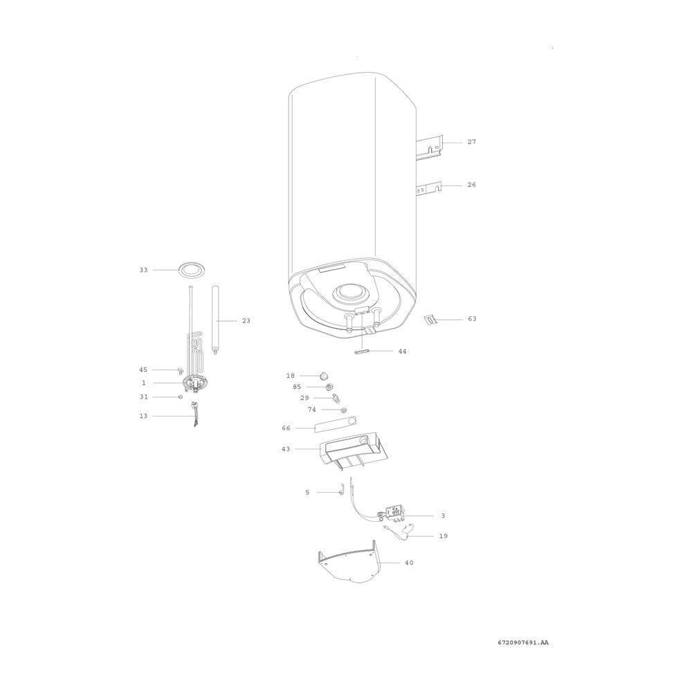 BOSCH Wandspeicher TR4500T 80 EB 836x530x516, 3 kW, L, Einkreis-1