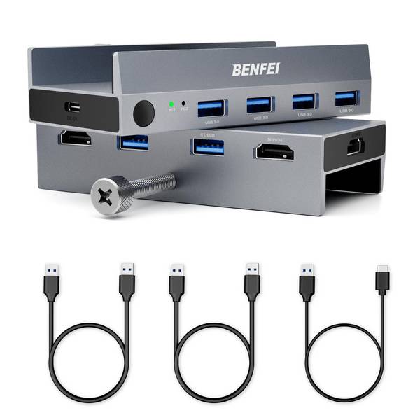 BENFEI USB 3.0 HDMI KVM-Switch (8K@60Hz) mit 4 x USB 3.0 für 2 Computer zum Teilen von Monitor, Tastatur und Maus