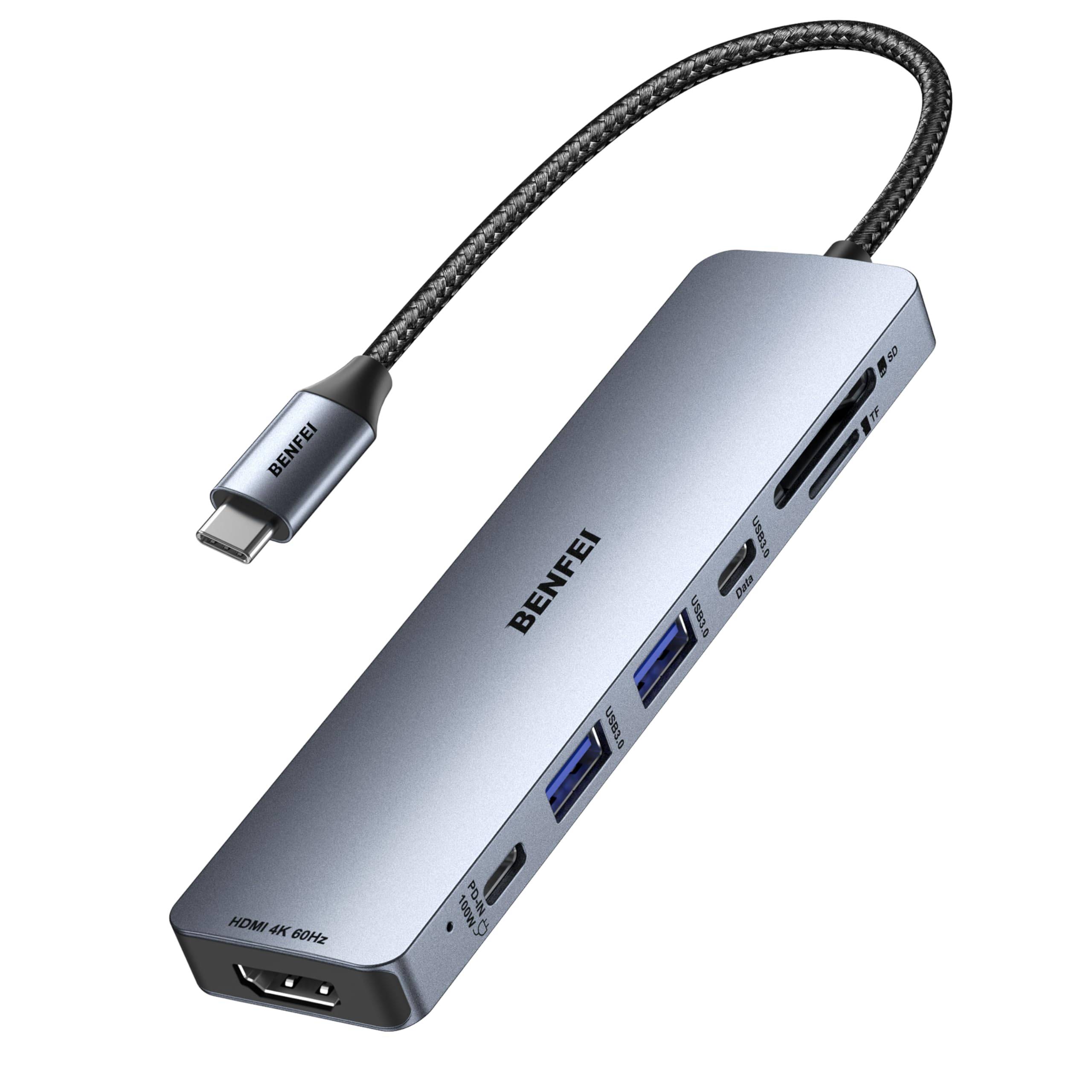 BENFEI 7-in-1 USB C Hub mit HDMI 4K@60Hz, 2 USB-A, 1 USB-C Daten, 100W Aufladung, SD/TF Kartenleser-1