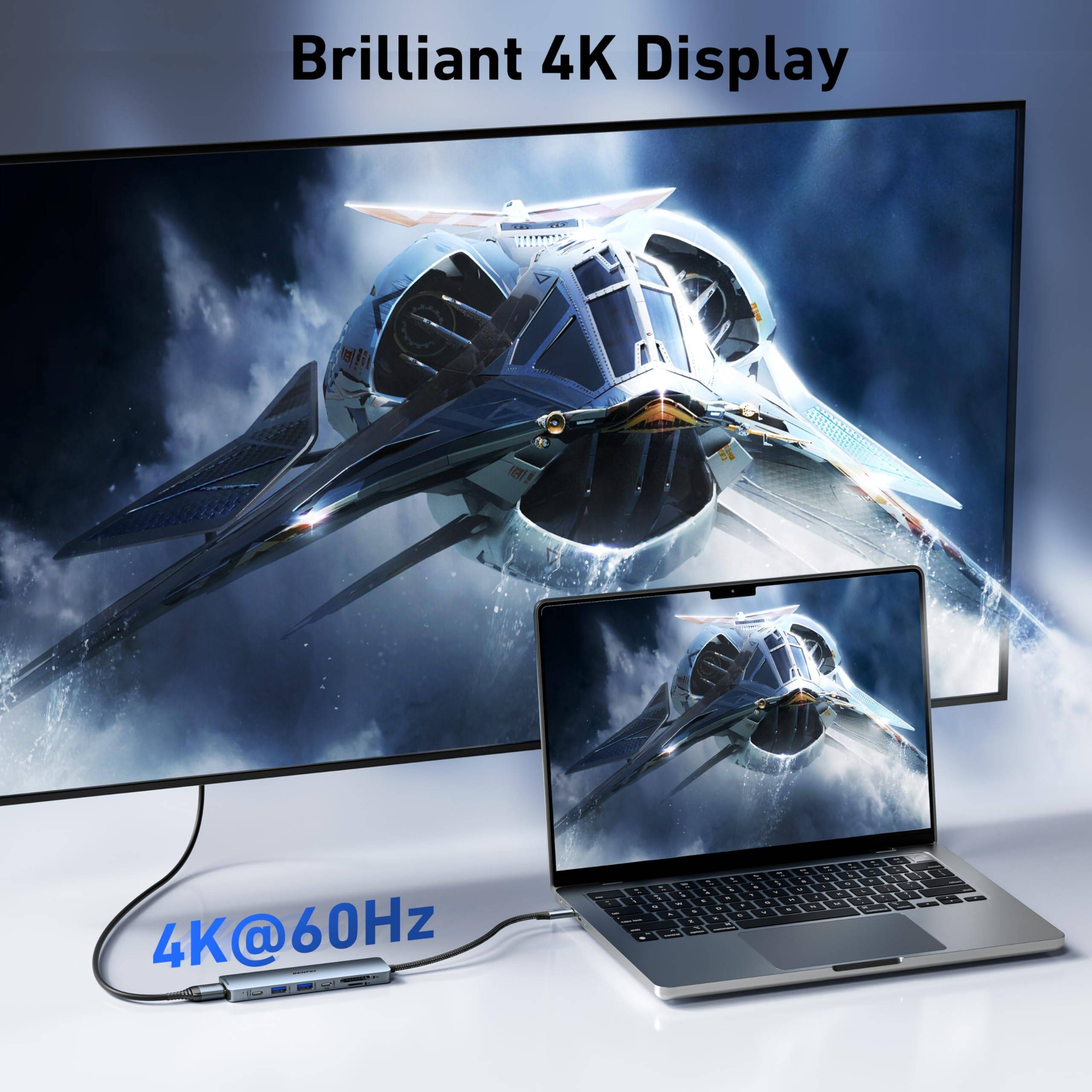 BENFEI 7-in-1 USB C Hub mit HDMI 4K@60Hz, 2 USB-A, 1 USB-C Daten, 100W Aufladung, SD/TF Kartenleser-3