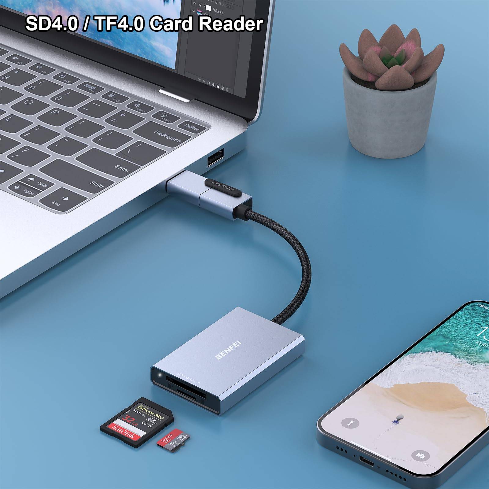 BENFEI SD 4.0-Kartenleser, USB-C/USB-A 2-in-1-Speicherkartenleser-1
