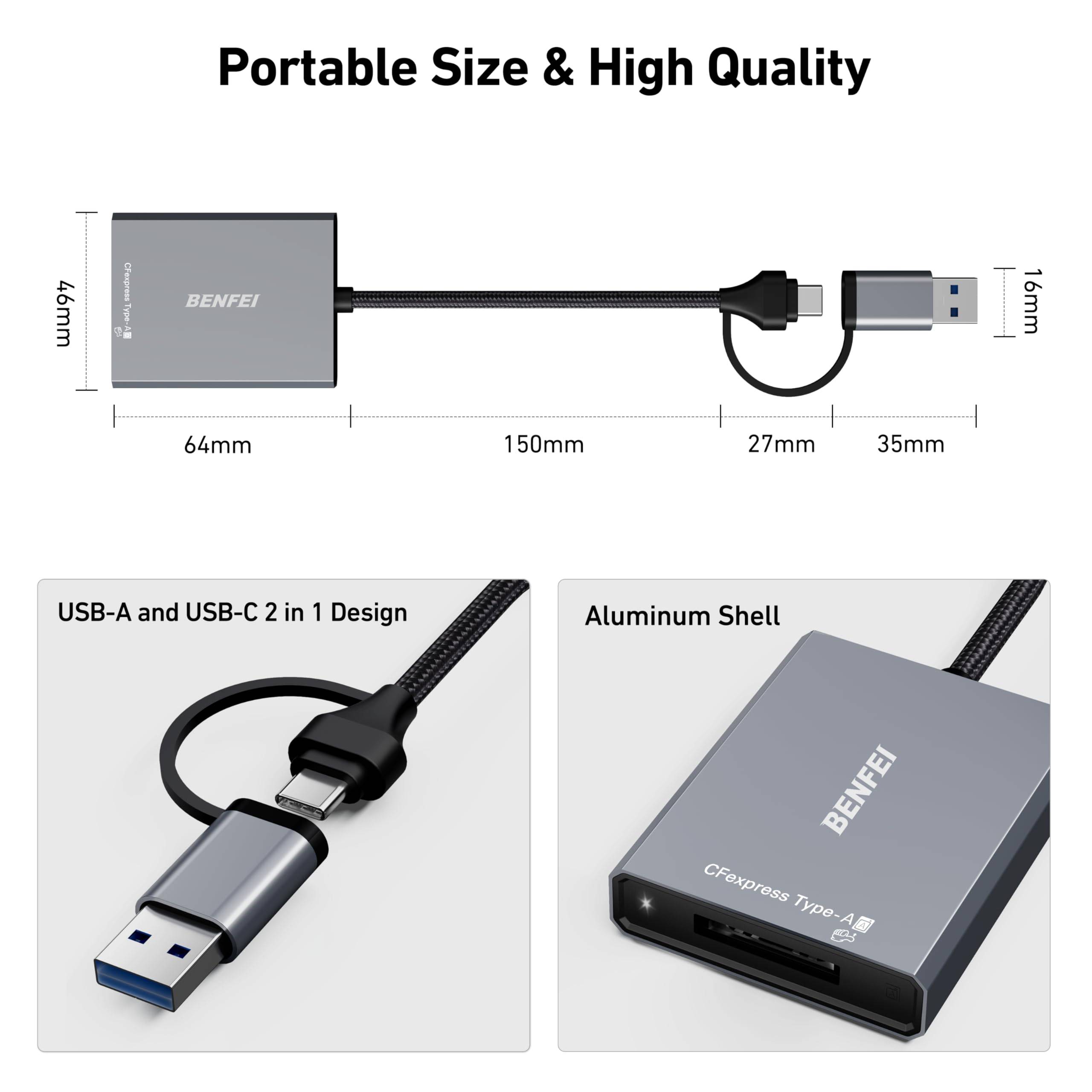 BENFEI CFexpress Typ A Kartenleser mit USB 3.2 (Gen 2) 10 Gbit/s, USB-C&USB-A 2-in-1 Typ A CFexpress Adapter-4
