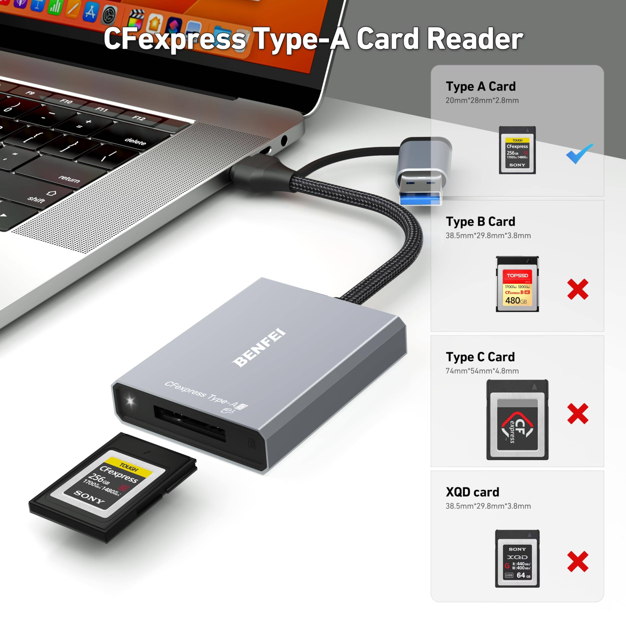 BENFEI CFexpress Typ A Kartenleser mit USB 3.2 (Gen 2) 10 Gbit/s, USB-C&USB-A 2-in-1 Typ A CFexpress Adapter-1