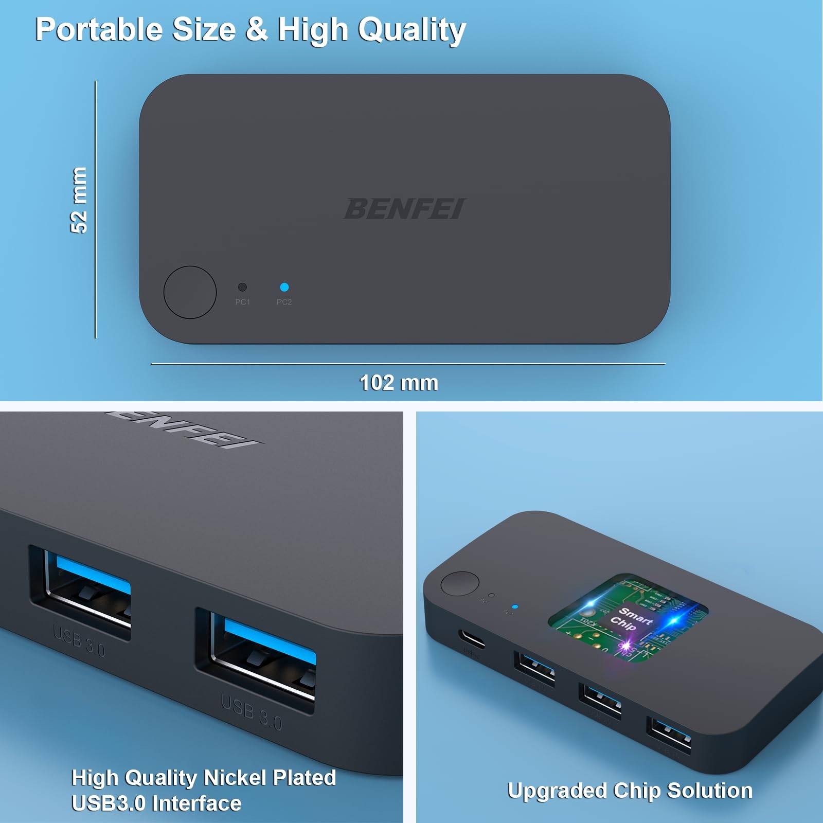BENFEI USB 3.0 Switch: 2 Computer USB KVM Switcher mit 1 USB-C und 3 USB-A Ports-5