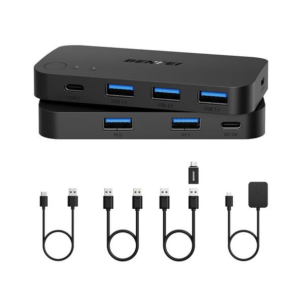 BENFEI USB 3.0 Switch: 2 Computer USB KVM Switcher mit 1 USB-C und 3 USB-A Ports