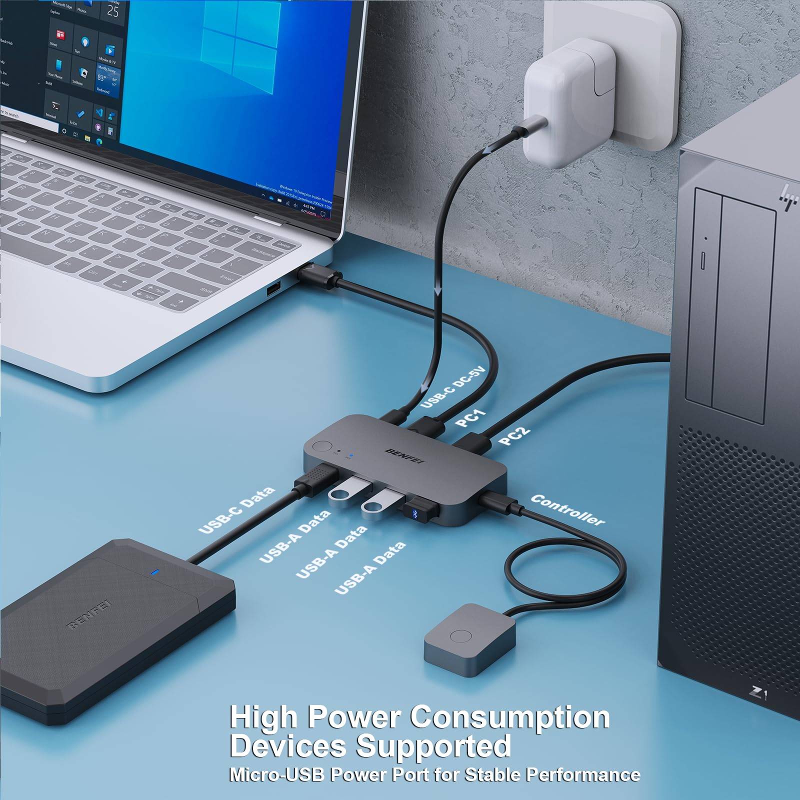 BENFEI USB 3.0 Switch: 2 Computer USB KVM Switcher mit 1 USB-C und 3 USB-A Ports-1