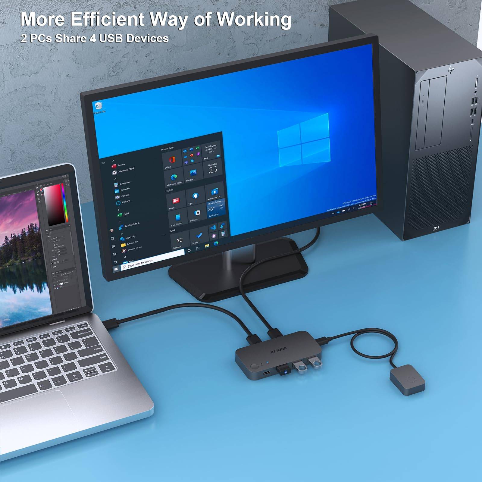 BENFEI USB 3.0 Switch: 2 Computer USB KVM Switcher mit 1 USB-C und 3 USB-A Ports-2