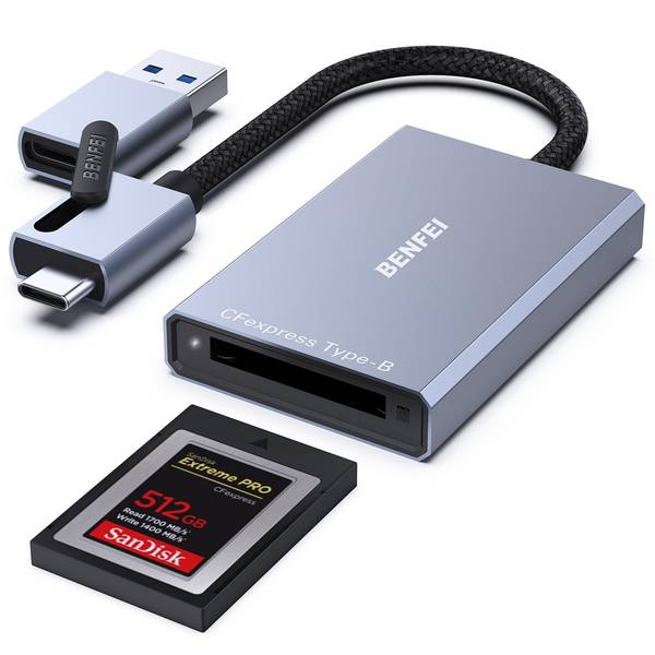 BENFEI CFexpress Typ B Kartenleser mit USB 3.2 (Gen 2) 10 Gbit/s, USB-C&USB-A 2-in-1 Typ B CFexpress Adapter