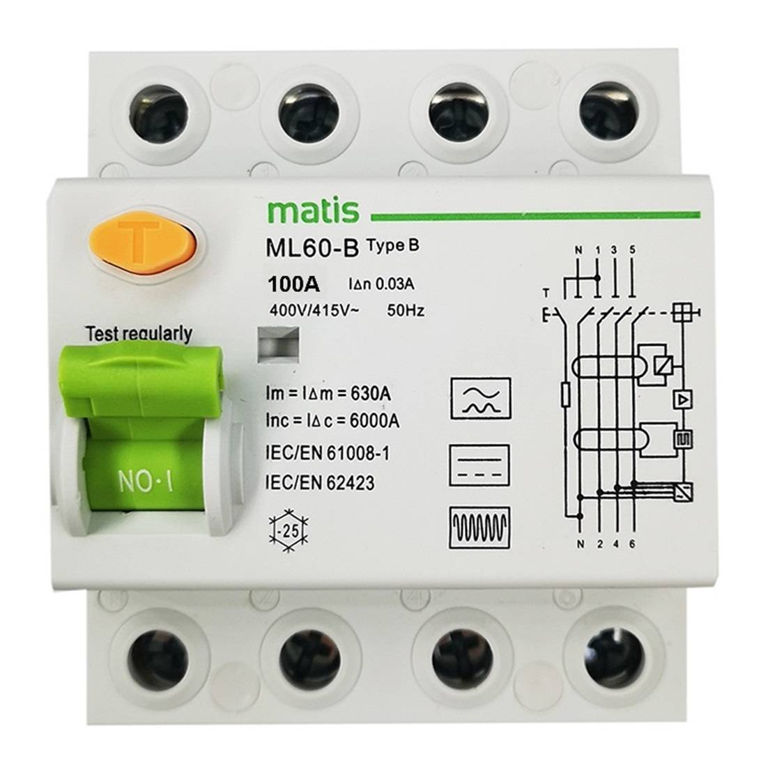 Matismart FI Schutzschalter Typ B allstromsensitiv 30mA/100A 4-Pol Intertek-0