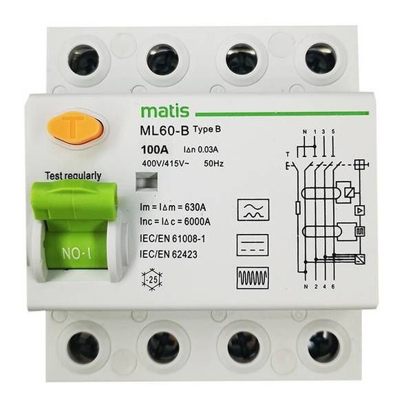 Matismart FI Schutzschalter Typ B allstromsensitiv 30mA/100A 4-Pol Intertek