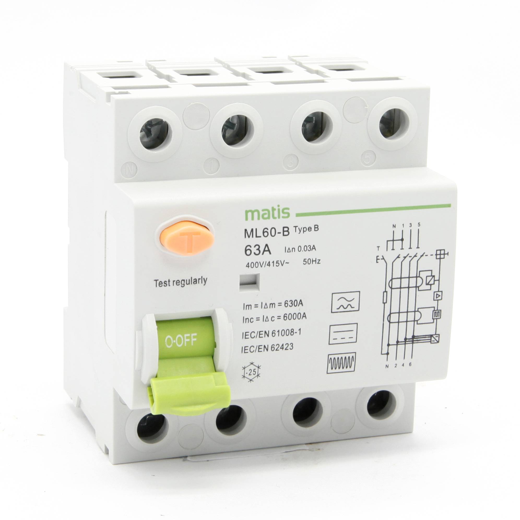 Matismart FI Schutzschalter Typ B allstromsensitiv 30mA/100A 4-Pol Intertek-2