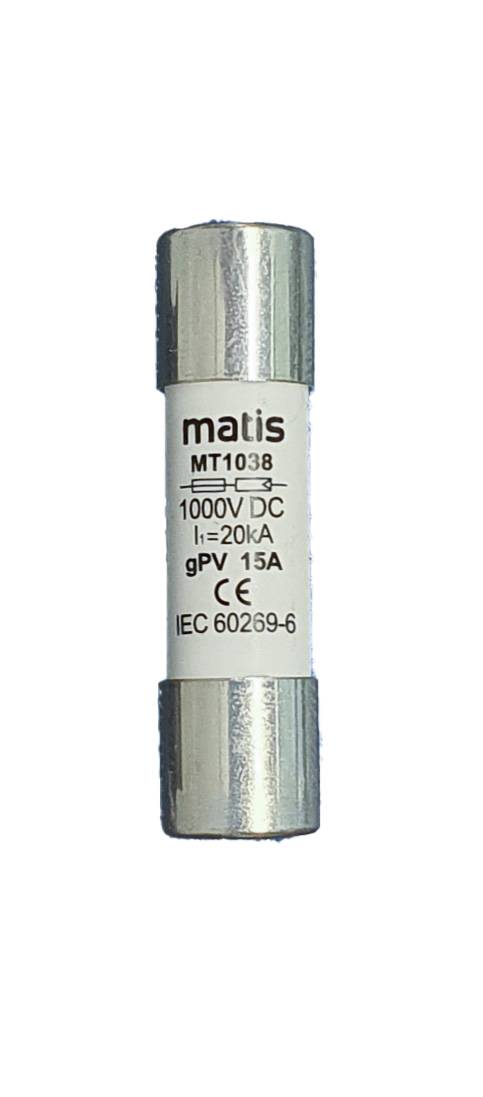 Matis DC-Sicherungshalter 1P 10-32A 1000V 10x38mm inkl. 15A Sicherung für PV-2