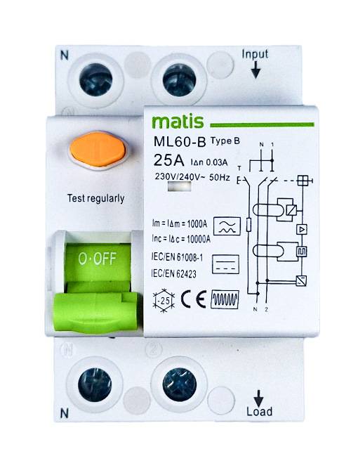 Matismart FI Schutzschalter Typ B allstromsensitiv 30mA/25A 2-Pol Intertek-0