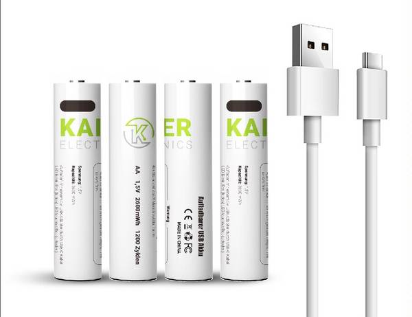 KAISER ELECTRONICS AAA Lithium Batterie 1,5V, wiederaufladbar, USB-C, 4er Pack, 750  mWh