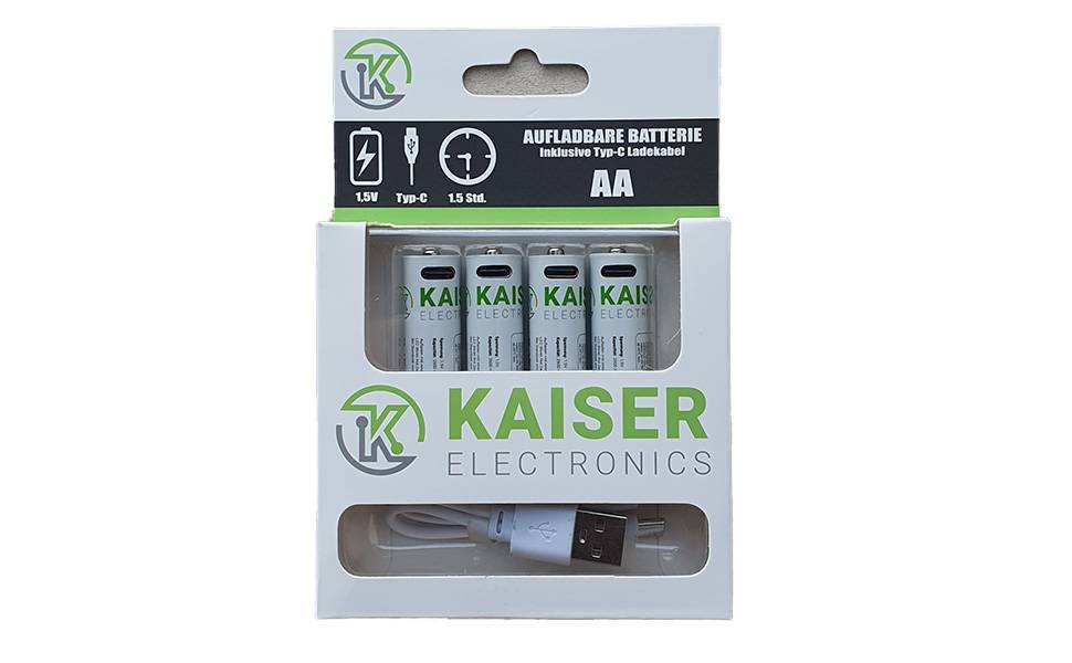 KAISER ELECTRONICS AAA Lithium Batterie 1,5V, wiederaufladbar, USB-C, 4er Pack, 750 mWh-1
