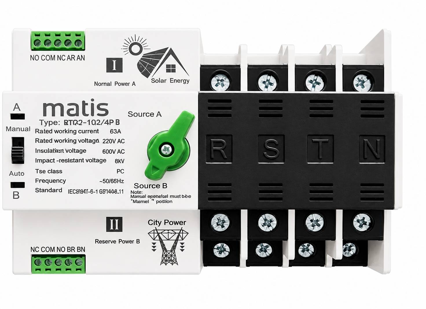 Matismart MTQ3-100/4P Automatischer Netzumschalter 4-polig 100A für Netz, PV, Generator-0