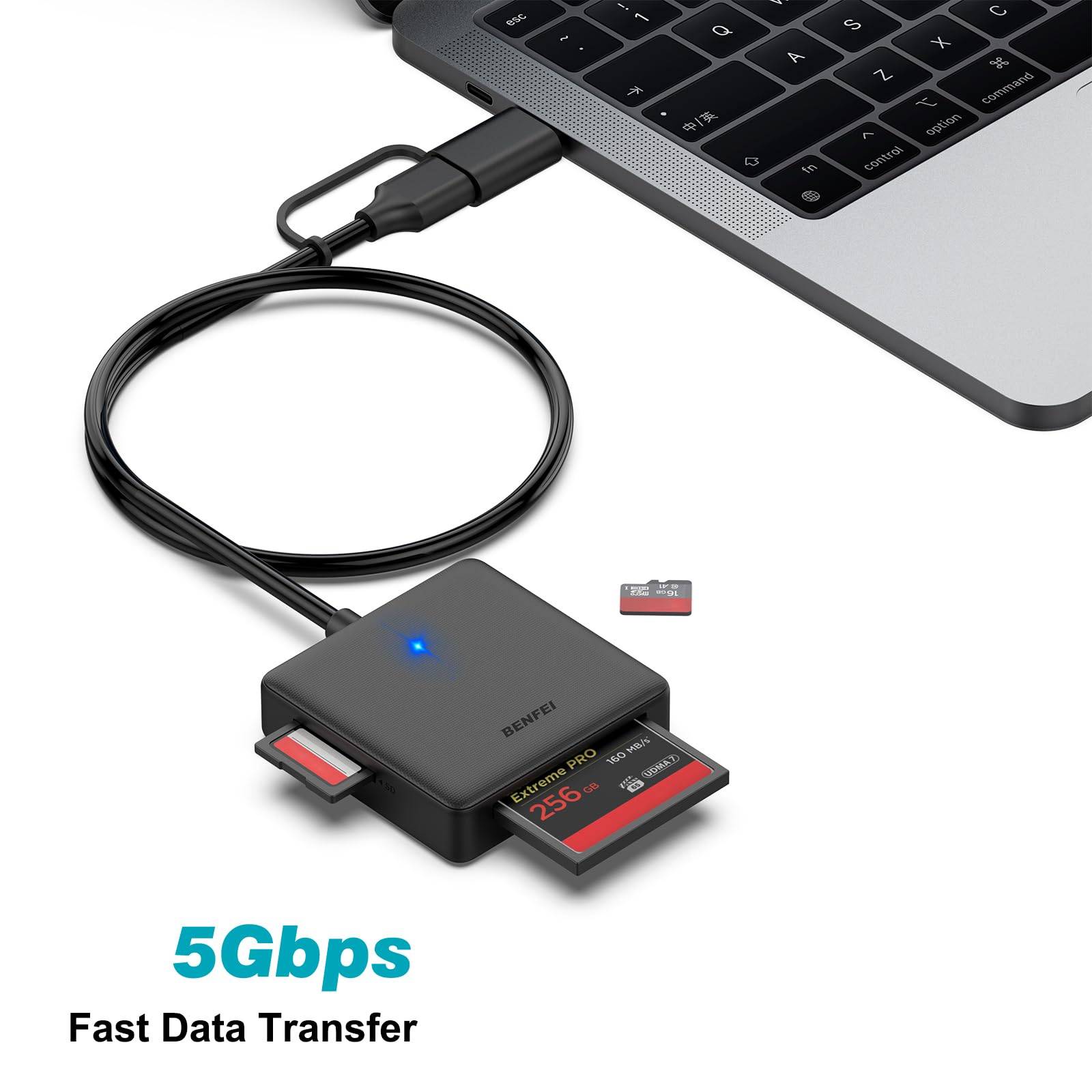 BENFEI 4in1 USB 3.0 und USB-C auf SD Micro SD MS CF Kartenleseradapter, 4 Karten gleichzeitig lesen und schreiben-4