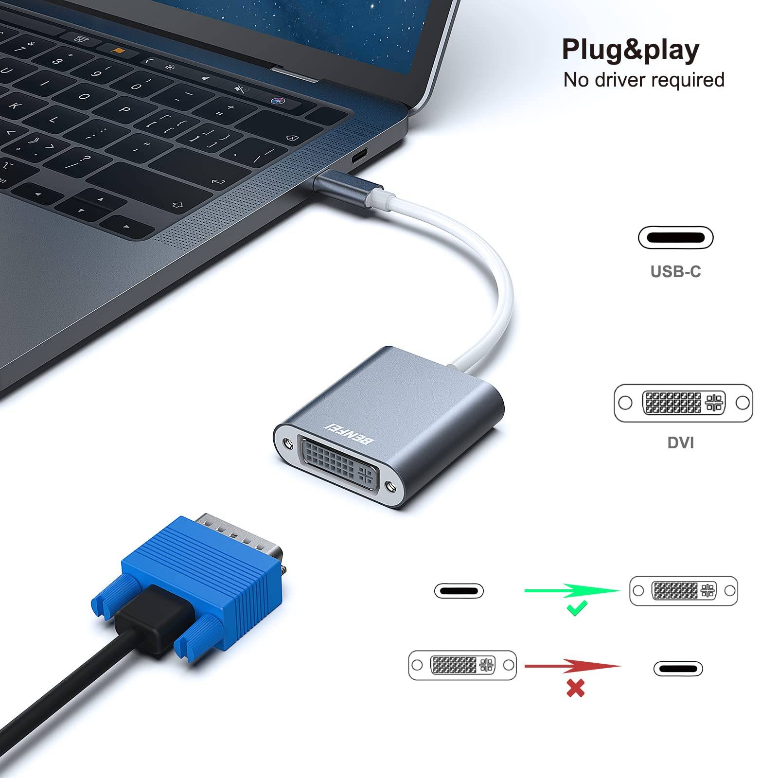 BENFEI USB C auf DVI Adapter, USB Typ C [Thunderbolt 3/4] zu DVI-D Adapter Stecker auf Buchse-1