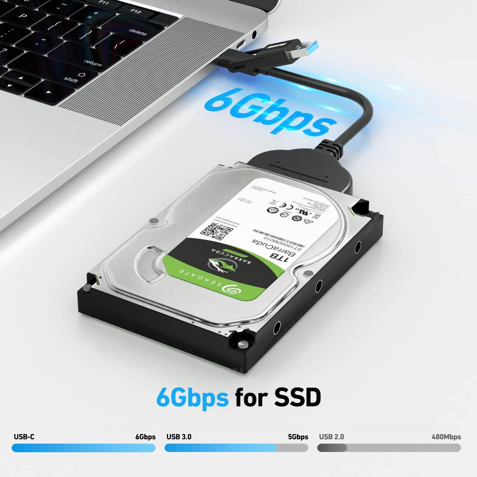 BENFEI SATA auf USB-Kabel, 2-in-1 USB C/USB 3.0 auf SATA III Festplatten-Adapter, kompatibel für 2,5 Zoll HDD und SSD-1