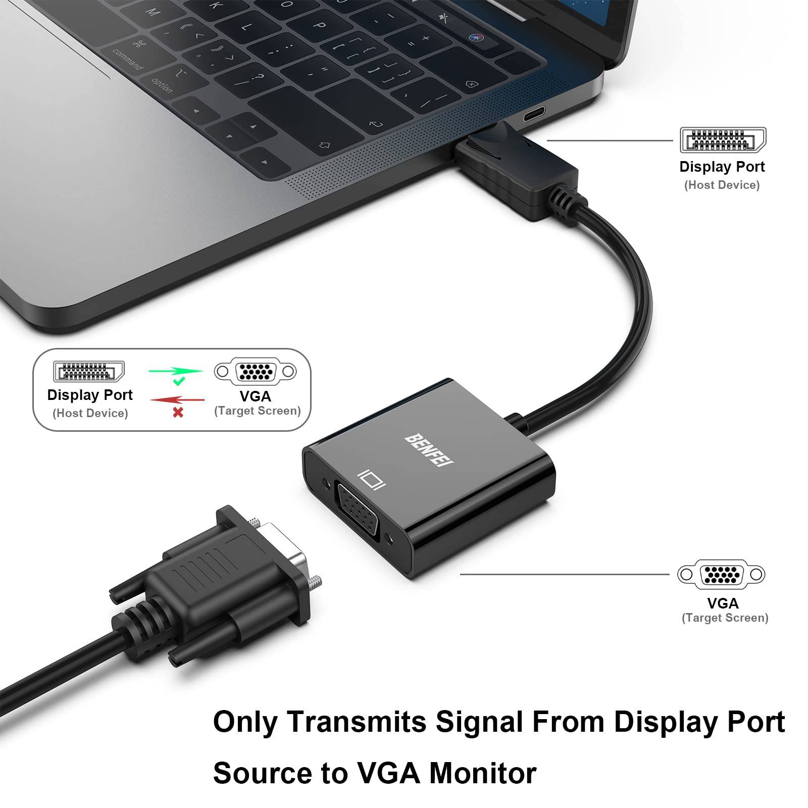 BENFEI DisplayPort auf VGA, Unidirektional DisplayPort DP Computor zu VGA Monitor Adapter 1080P (Stecker auf Buchse)-1