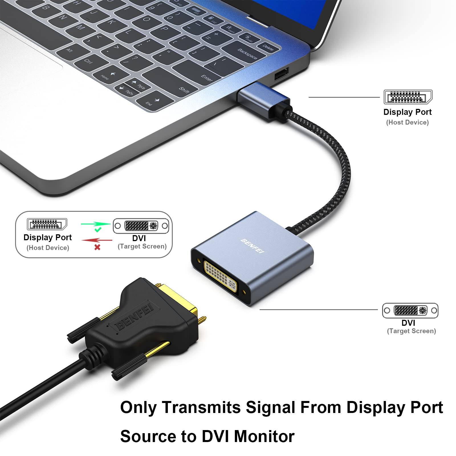 DisplayPort zu DVI Adapter, BENFEI DisplayPort zu DVI-D-Adapter Vergoldetes Kabel von Stecker zu Buchse-1
