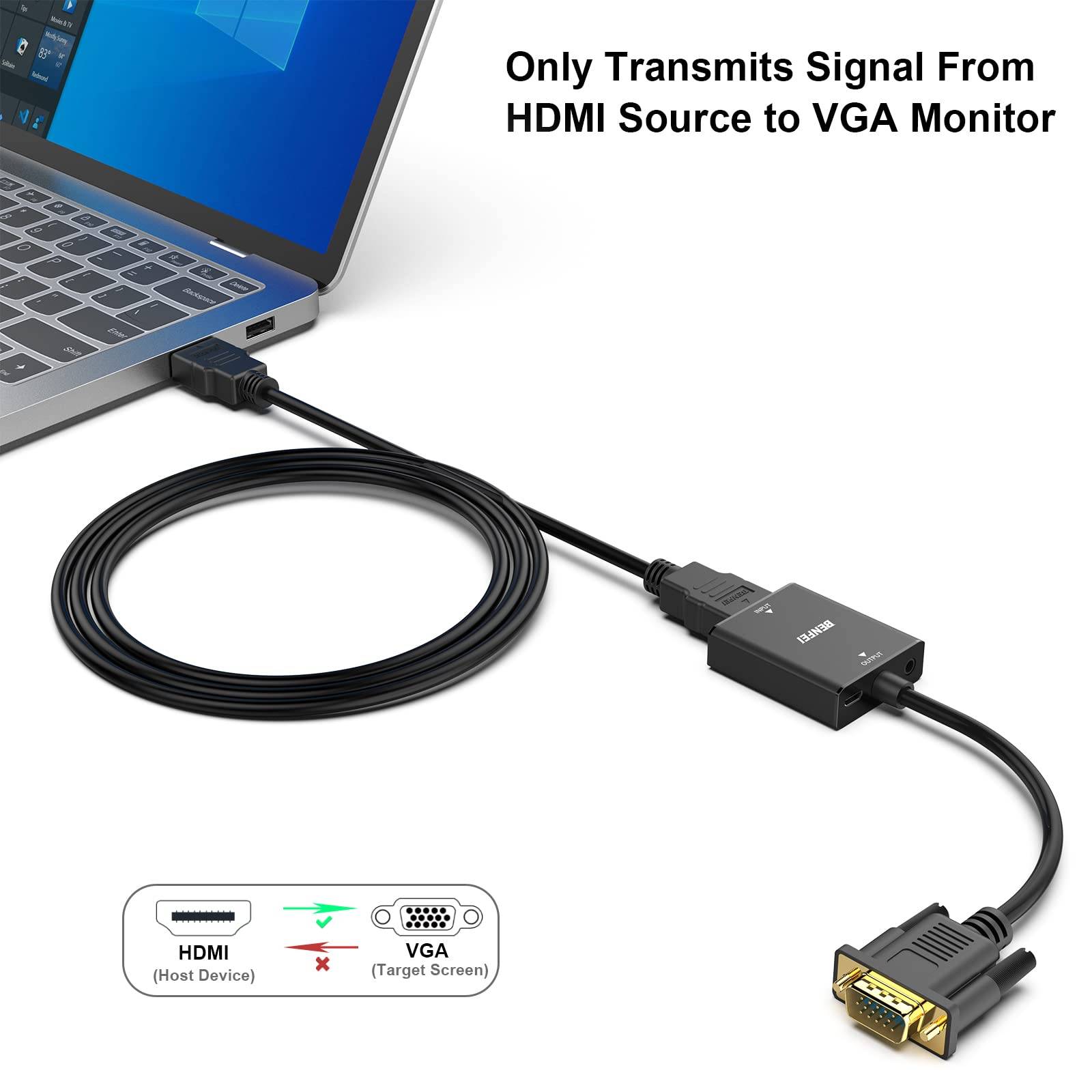 BENFEI HDMI Buchse auf VGA Stecker Adapter mit 3,5 mm Audio Klinkenstecker-2
