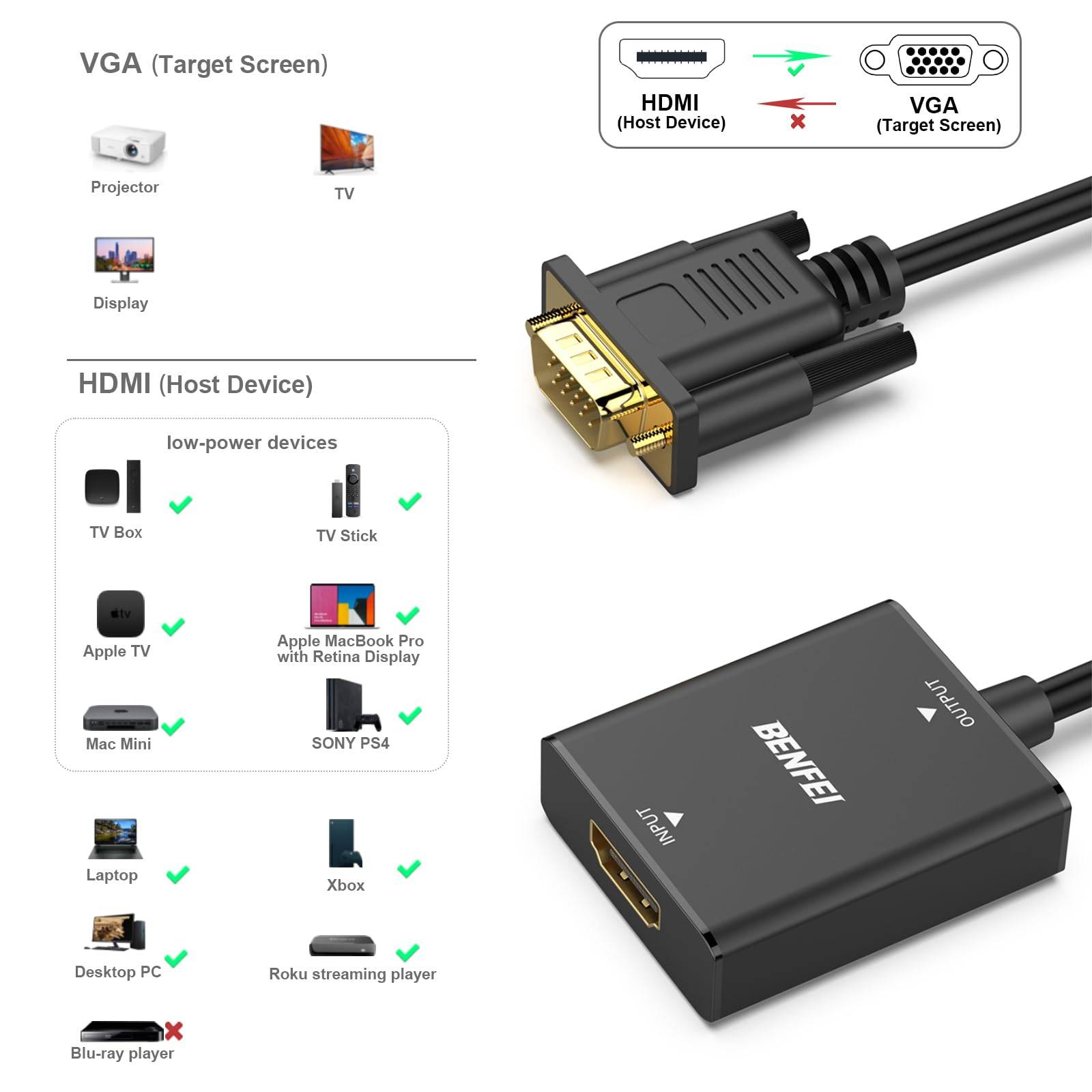 BENFEI HDMI Buchse auf VGA Stecker Adapter mit 3,5 mm Audio Klinkenstecker-3