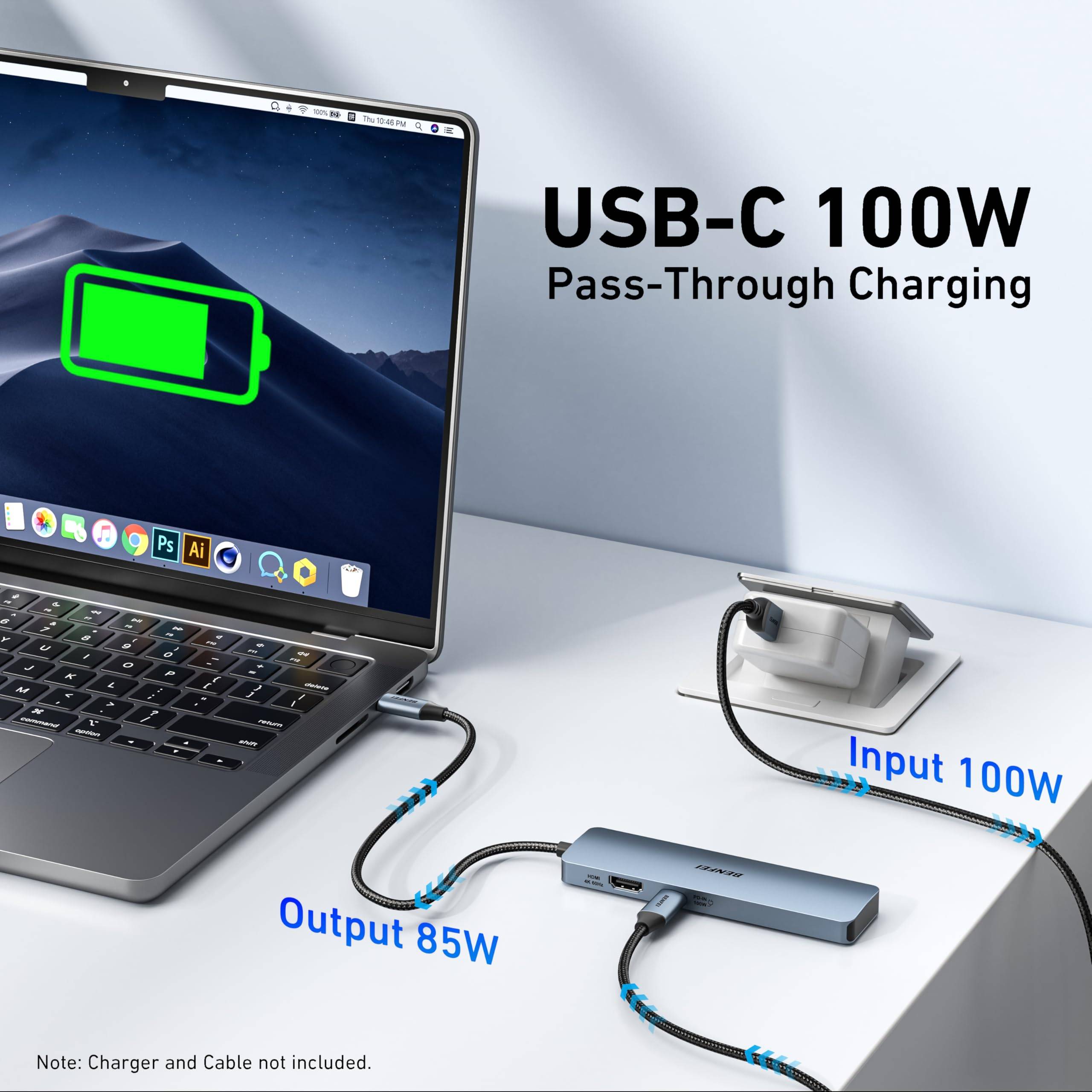 BENFEI 6-in-1 USB C HUB mit HDMI 4K@60Hz/100W PD Stromversorgung/ 2*USB A und 2*USB C 10Gbps-3
