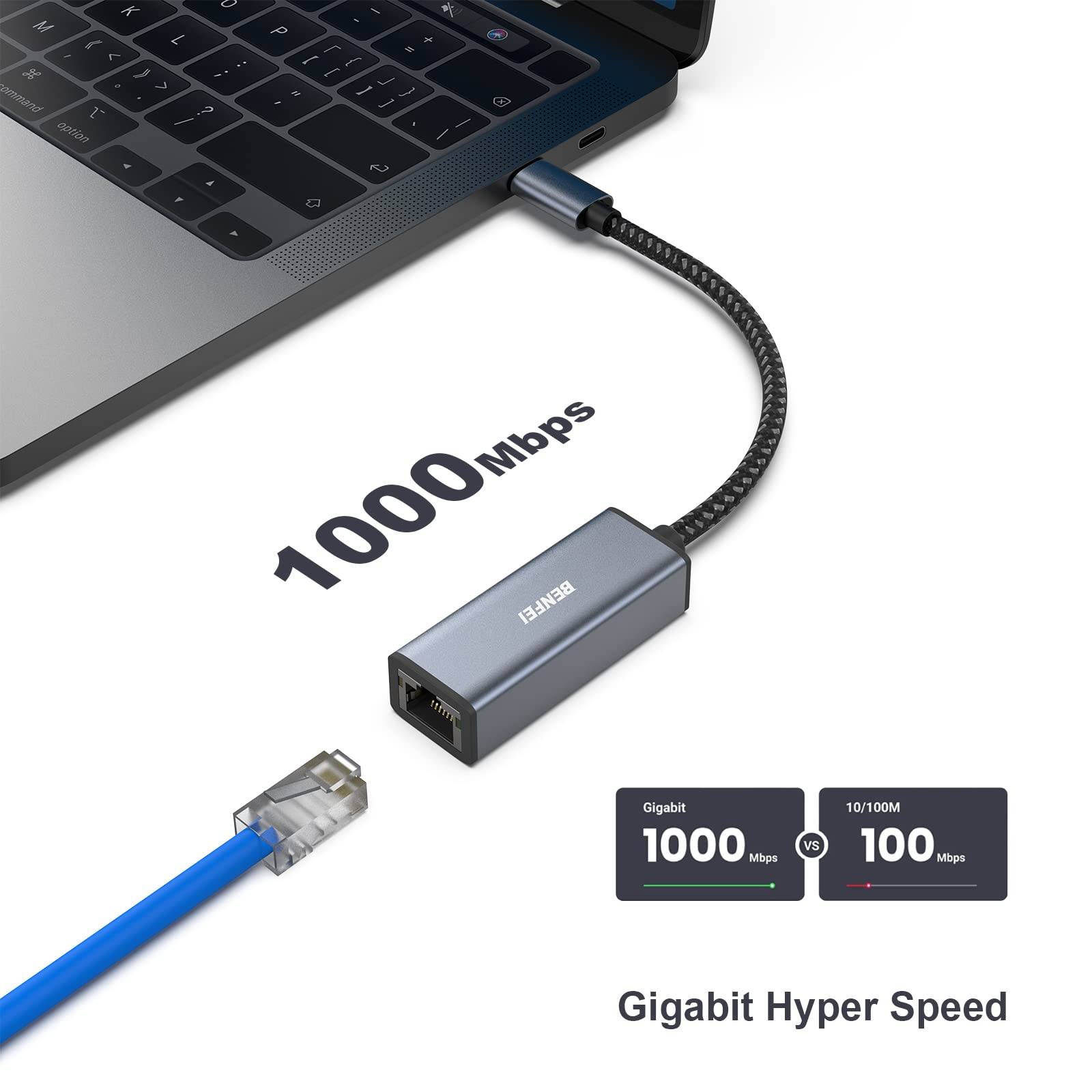 USB C auf Ethernet Adapter, BENFEI Thunderbolt 3 auf RJ45 LAN Netzwerk Adapter-1