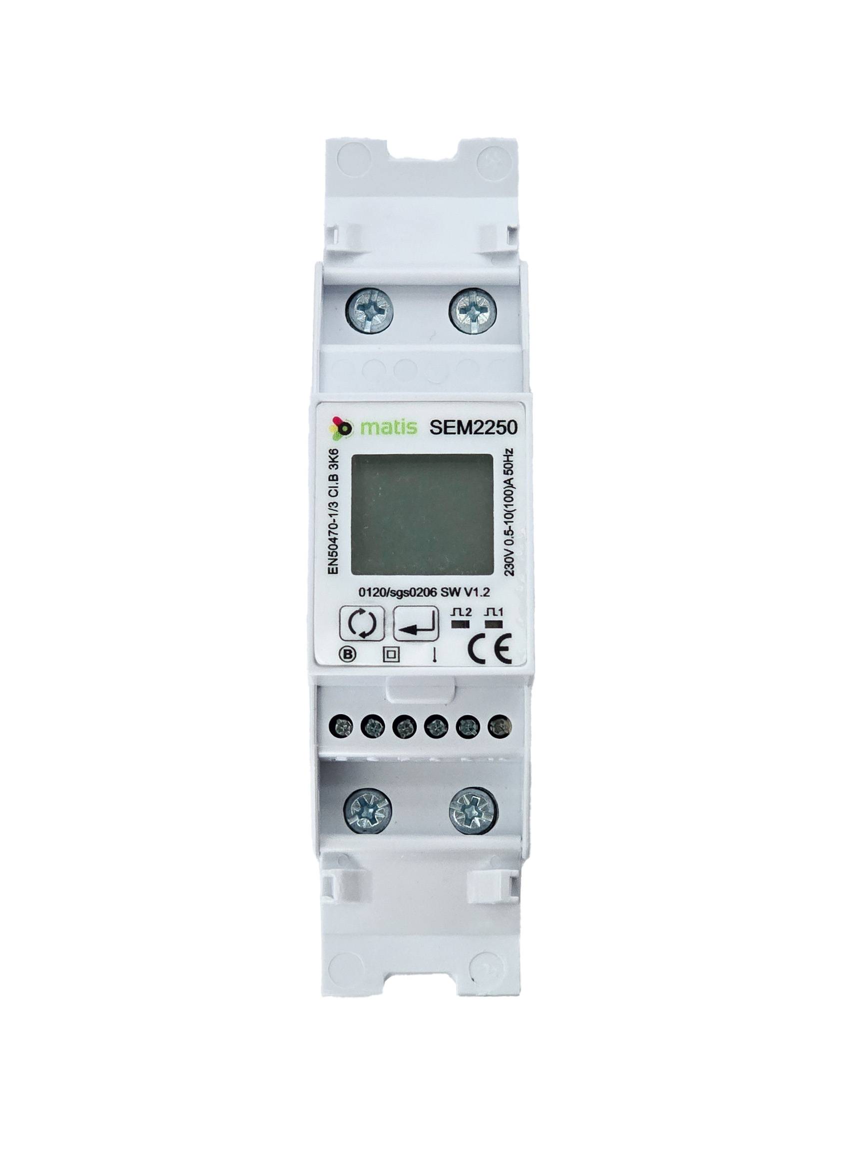 Matismart SEM2000 Einphasen-Smartmeter 230V bis 100A, Modbus, DIN-Schiene, MID, Klasse 1-1