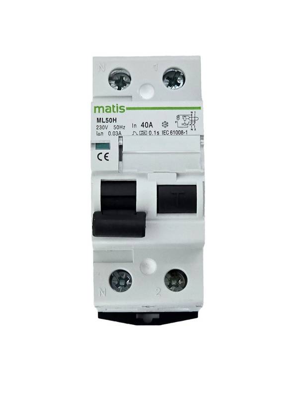Matismart ML50H2P FI Schutzschalter 2-polig 40A/30mA, AC, Test-Taste, VDE, IP2x
